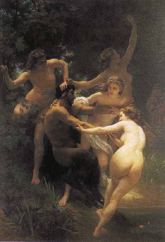 Adolphe William Bouguereau The god of the forest with their fairy oil painting picture